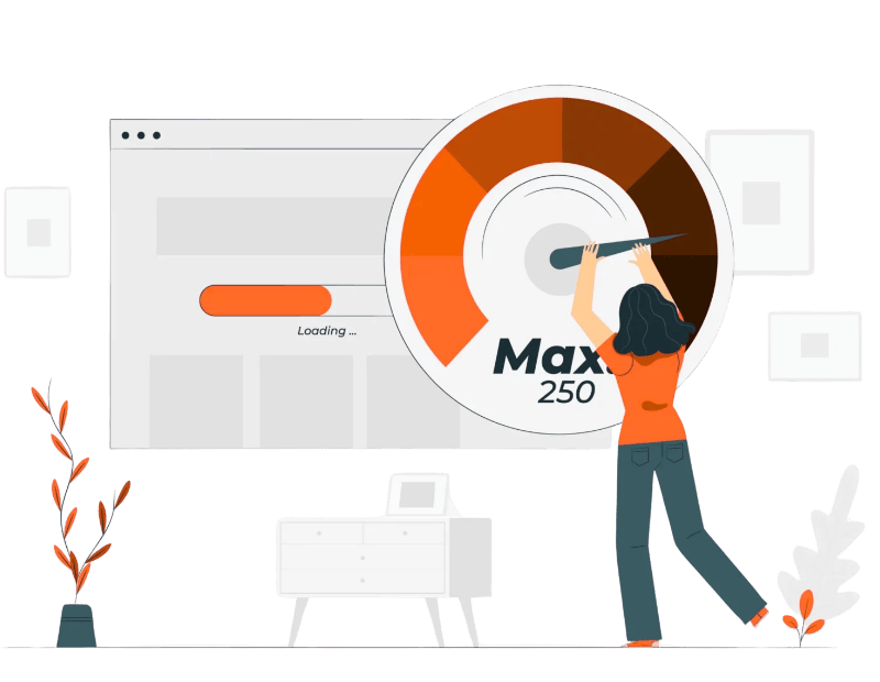Skalierende PageSpeed Optimierung für viele Standorte und Websites - Person stellt Geschwindigkeitsanzeige auf Maximum ein