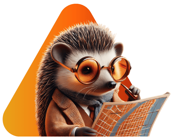 Well-dressed hedgehog studying city map, rating locations – digitalagenten local SEO & review management strategy