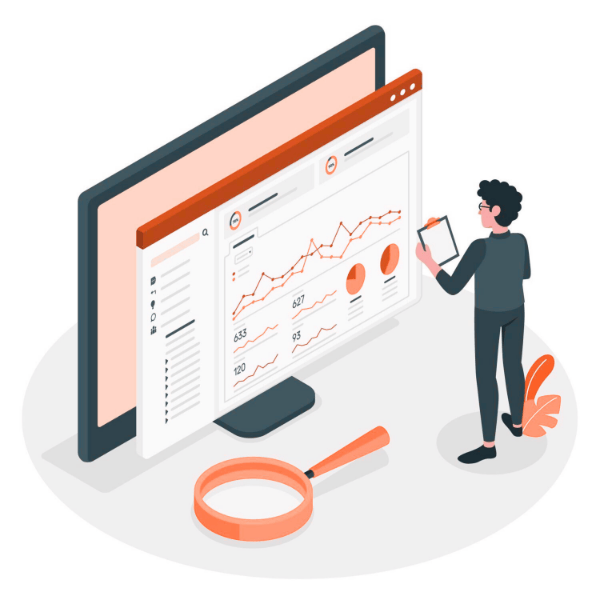 Feedback gezielt auswerten mit übersichtlichem Bewertungs-Dashboard - Person mit Tablet und Laptop zeigt Analytics-Dashboard