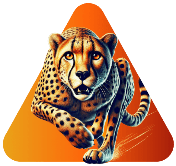 Cheetah in orange triangle – WordPress Health: maintenance, updates, security & performance monitoring