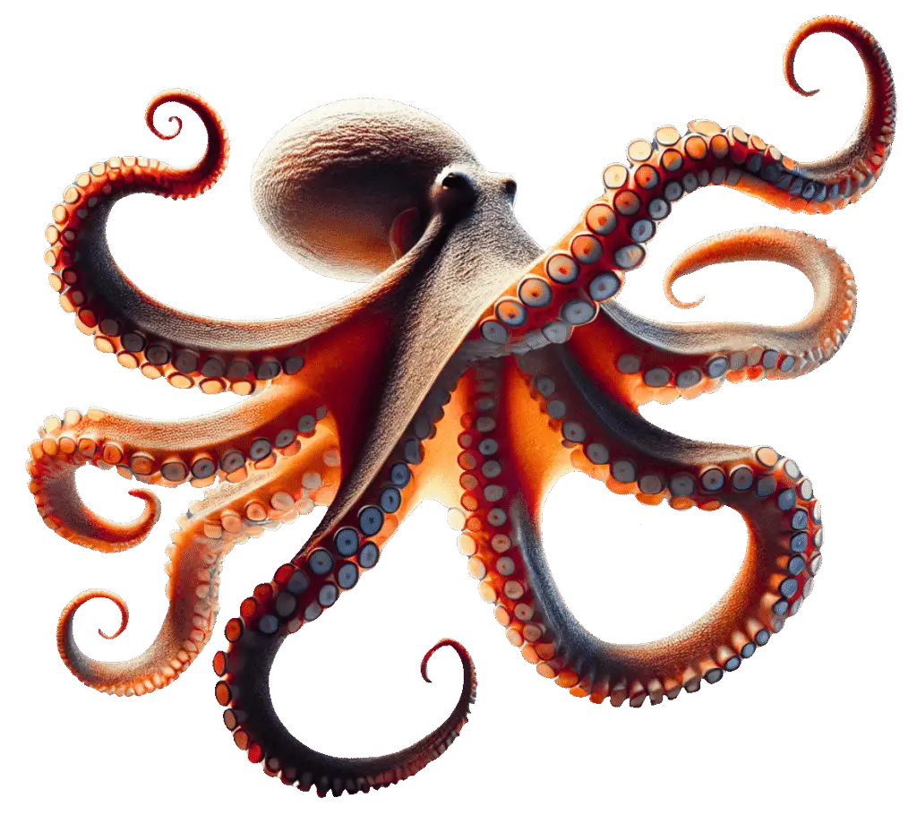 Agiles Projektmanagement – Sprint-Review, Feedbackschleifen und kontinuierliche Optimierung im digitalen Marketing – Oktopus mit ausgebreiteten Armen als Symbol für parallele Aufgaben und iterative Prozesse