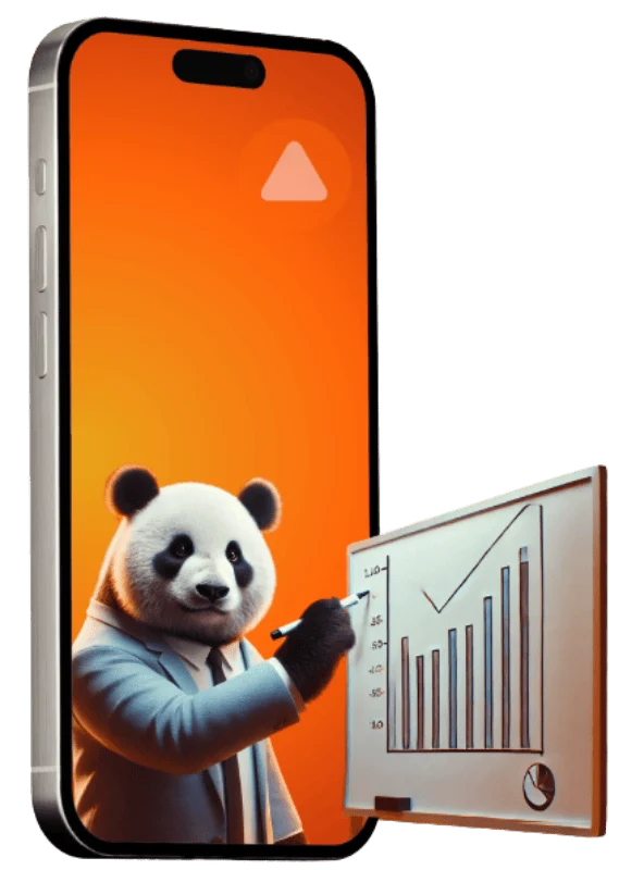 Local SEO - Lokale Sichtbarkeit messen mit individuellem Sichtbarkeitsindex - Panda mit Smartphone und Diagramm
