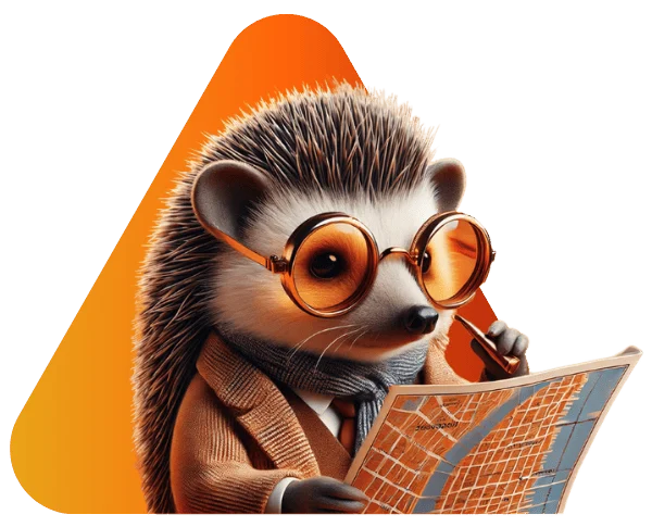 Tipp: Bewertungen als wichtiger Ranking-Faktor - Igel mit Brille liest Plan für Bewertungen und Reputation Management